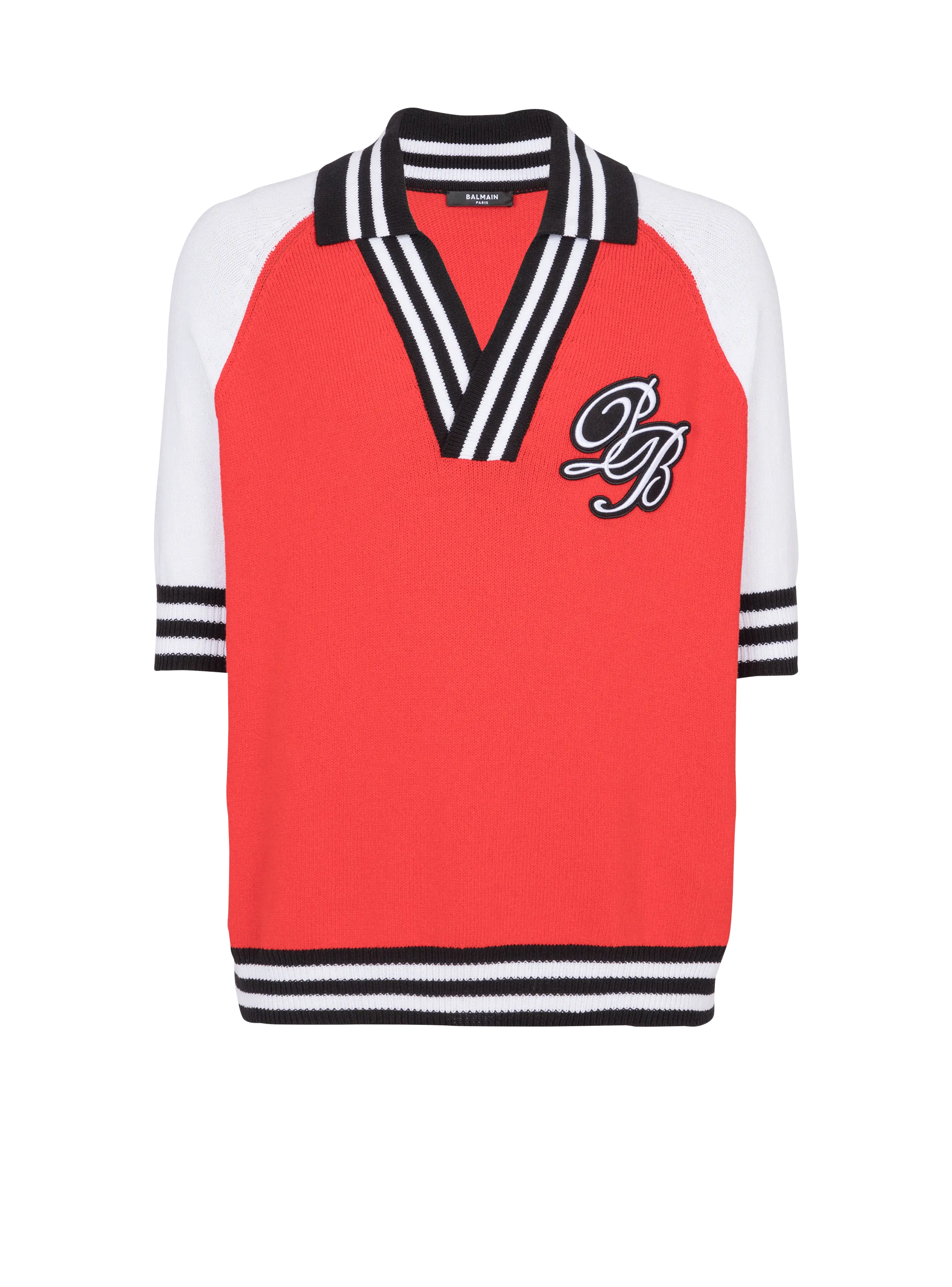BALMAIN  Polo en maille college baseball pb signature - Rouge