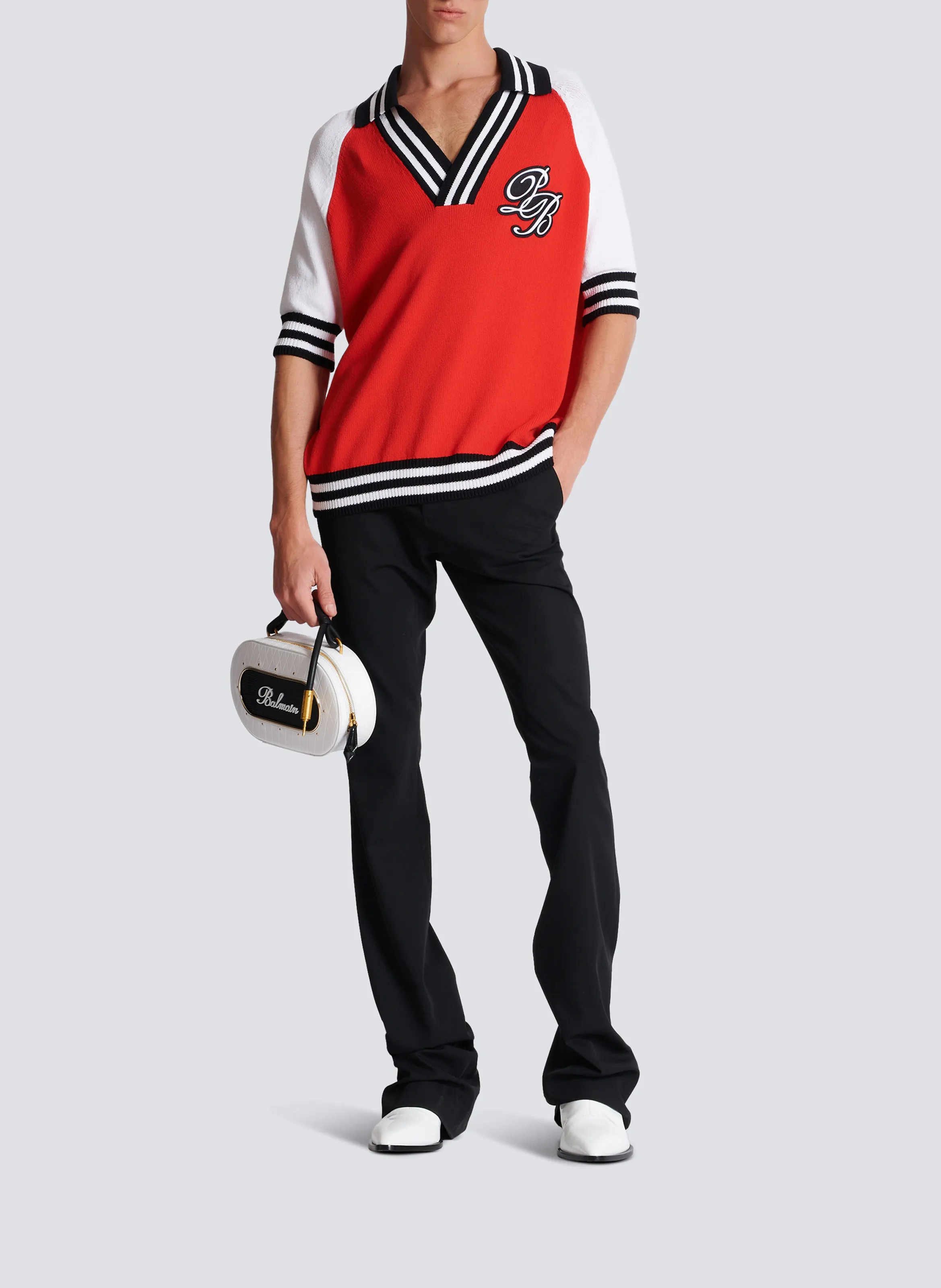 BALMAIN  Polo en maille college baseball pb signature - Rouge