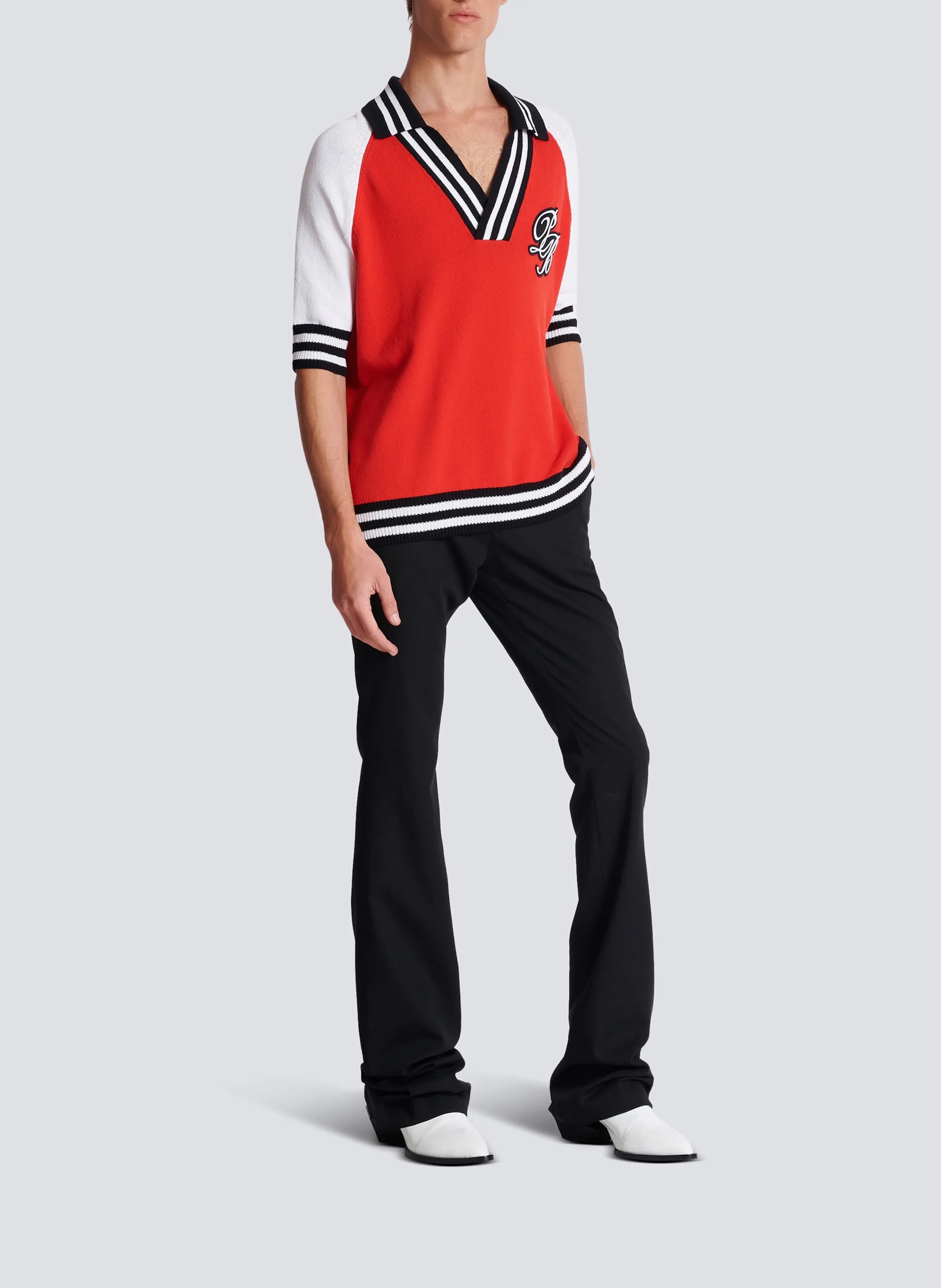 BALMAIN  Polo en maille college baseball pb signature - Rouge