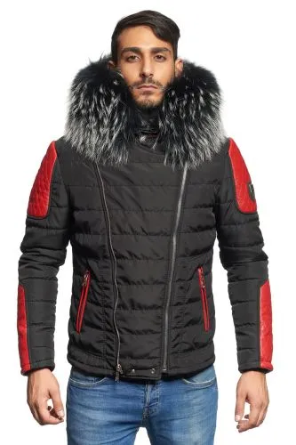 Blouson Homme Horspist Carlton Noir / Rouge Col Argenté