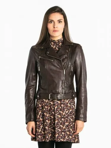 BLOUSON PERFECTO LAURIE LAMB MOTIF MARRON