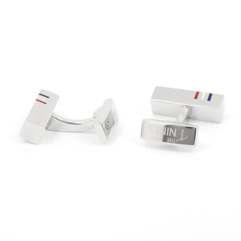 Boutons de manchette rectangulaires bleu, blanc, rouge Tokyo