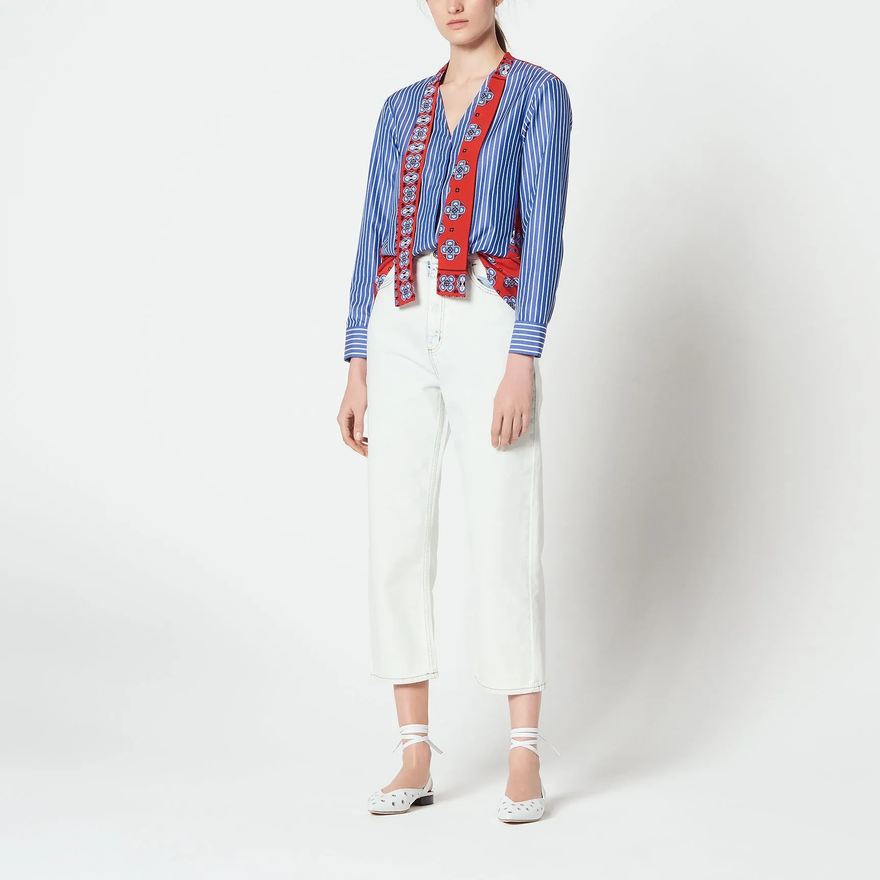 Chemise rayée et empiècements imprimés