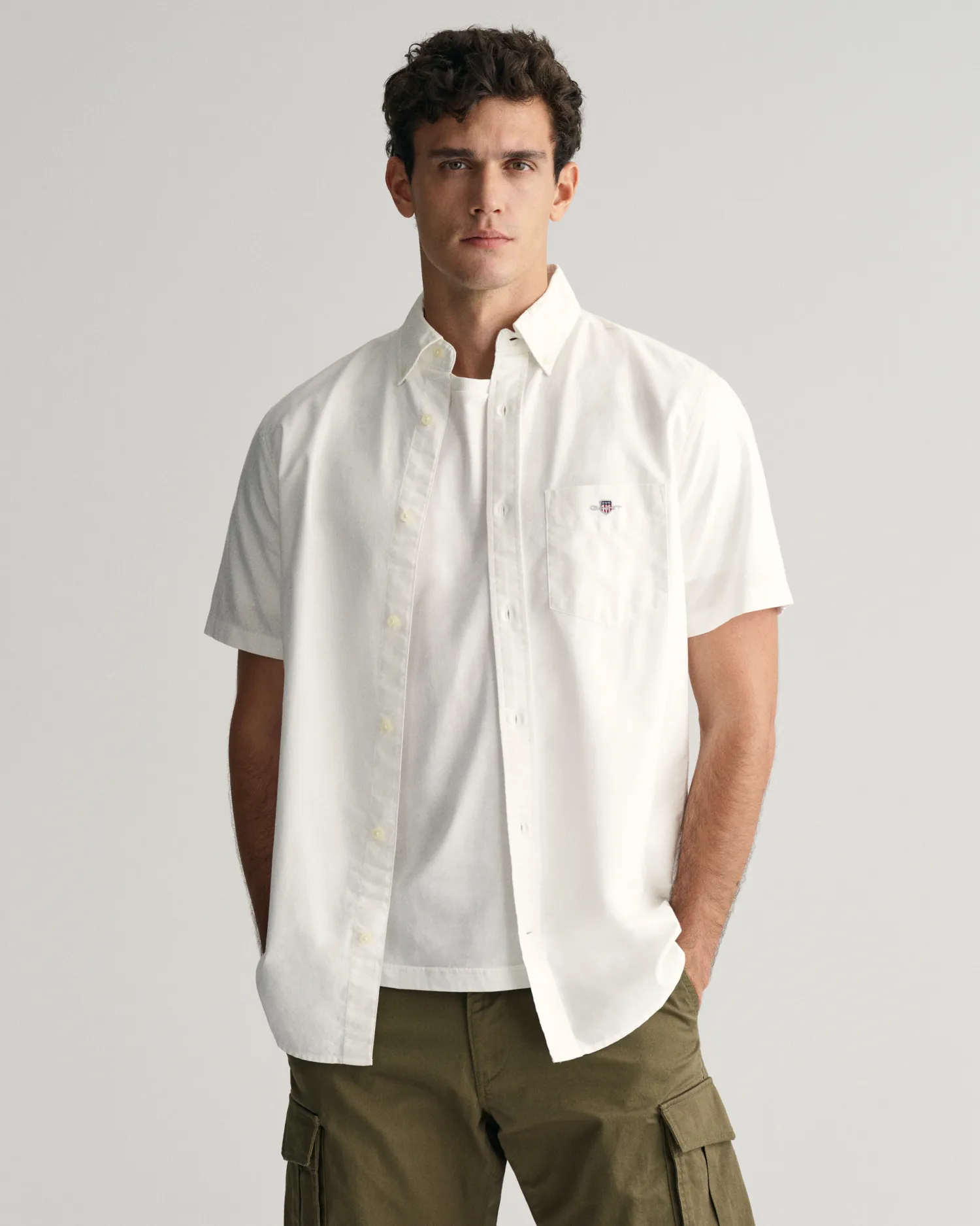 Chemise regular fit en coton Oxford à manches courtes
