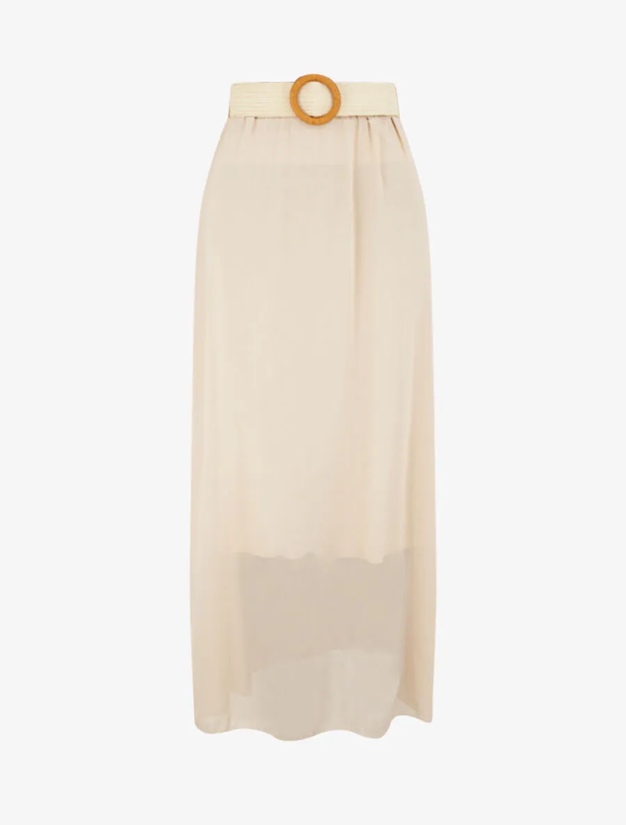 Jupe longue évasée en voile uni - Beige