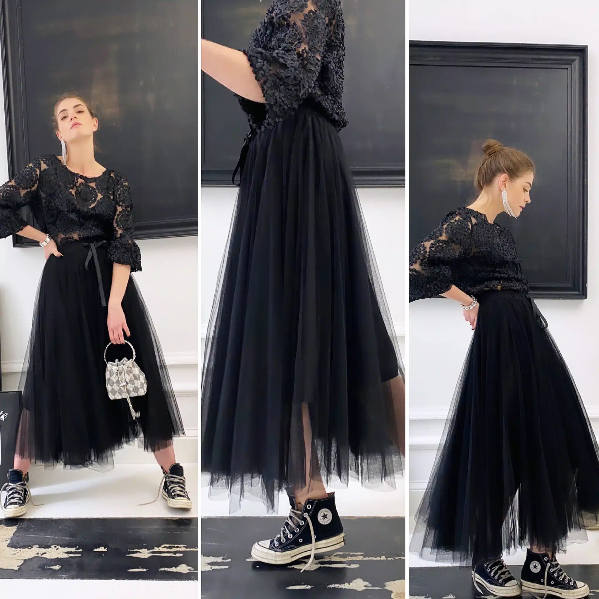 Jupe noire longue en tulle
