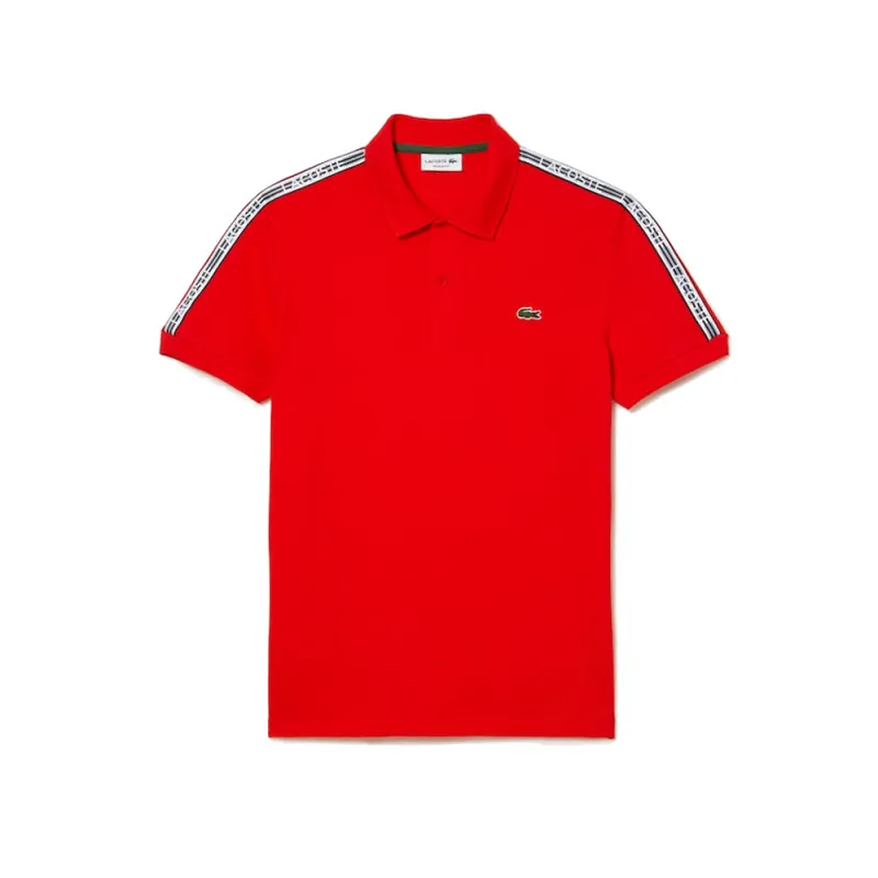 POLO HOMME LACOSTE À BANDES SIGLÉES EN MINI PIQUÉ ROUGE