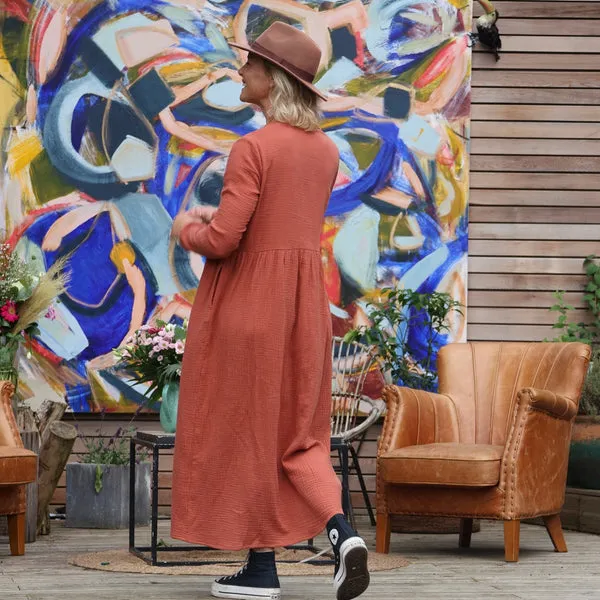 Robe Héloïse -  double gaze de coton terracotta orangé