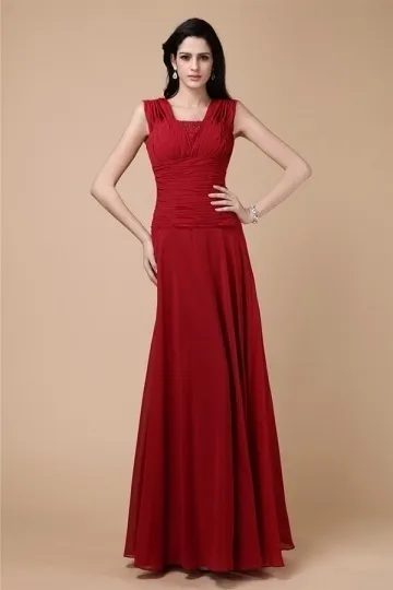 Robe longue de soirée rouge plissée ornée de perles dos décolleté en V - Robedesoireelongue.fr