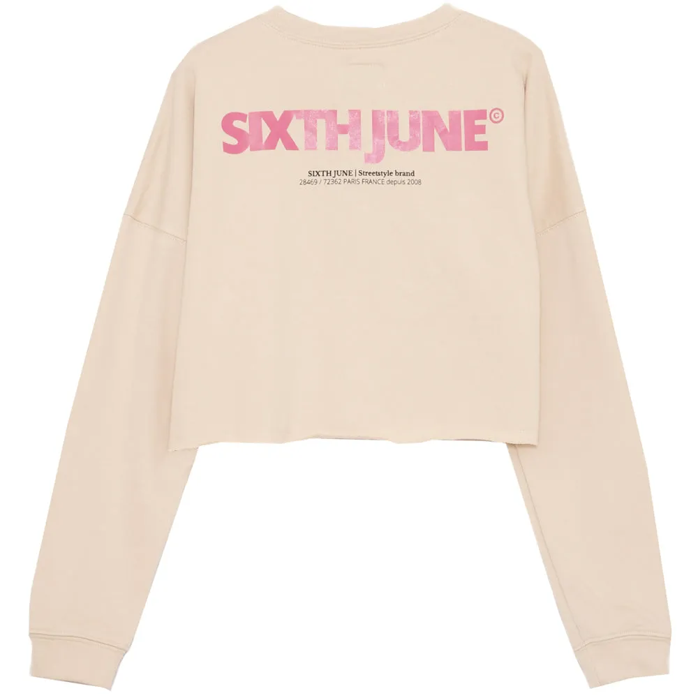 Sweat-shirt court imprimé logo beige