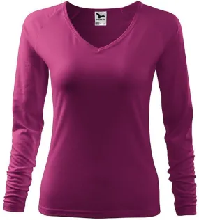 T-shirt col V - Extensible - Manches longues - Femme - MF127 - rouge rhododendron 