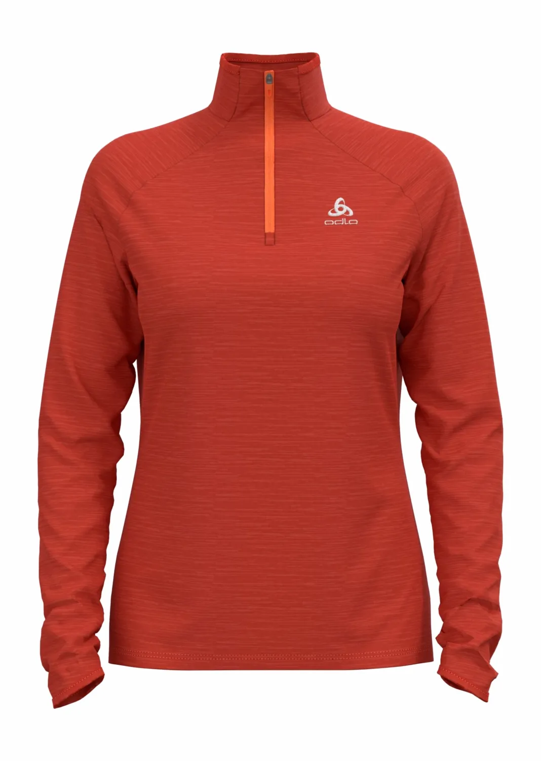 T-shirt à anches longues Odlo pour femmes, couche intermédiaire 1/2 zip, thermique, couleur cinnabar melange