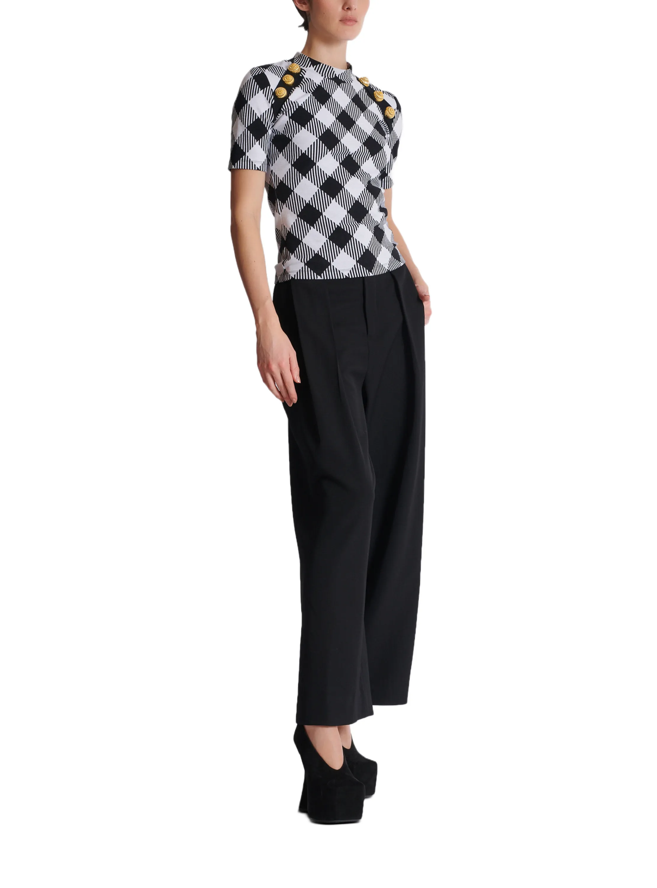 T-SHIRT à BOUTONS VICHY - BALMAIN pour FEMME | Printemps