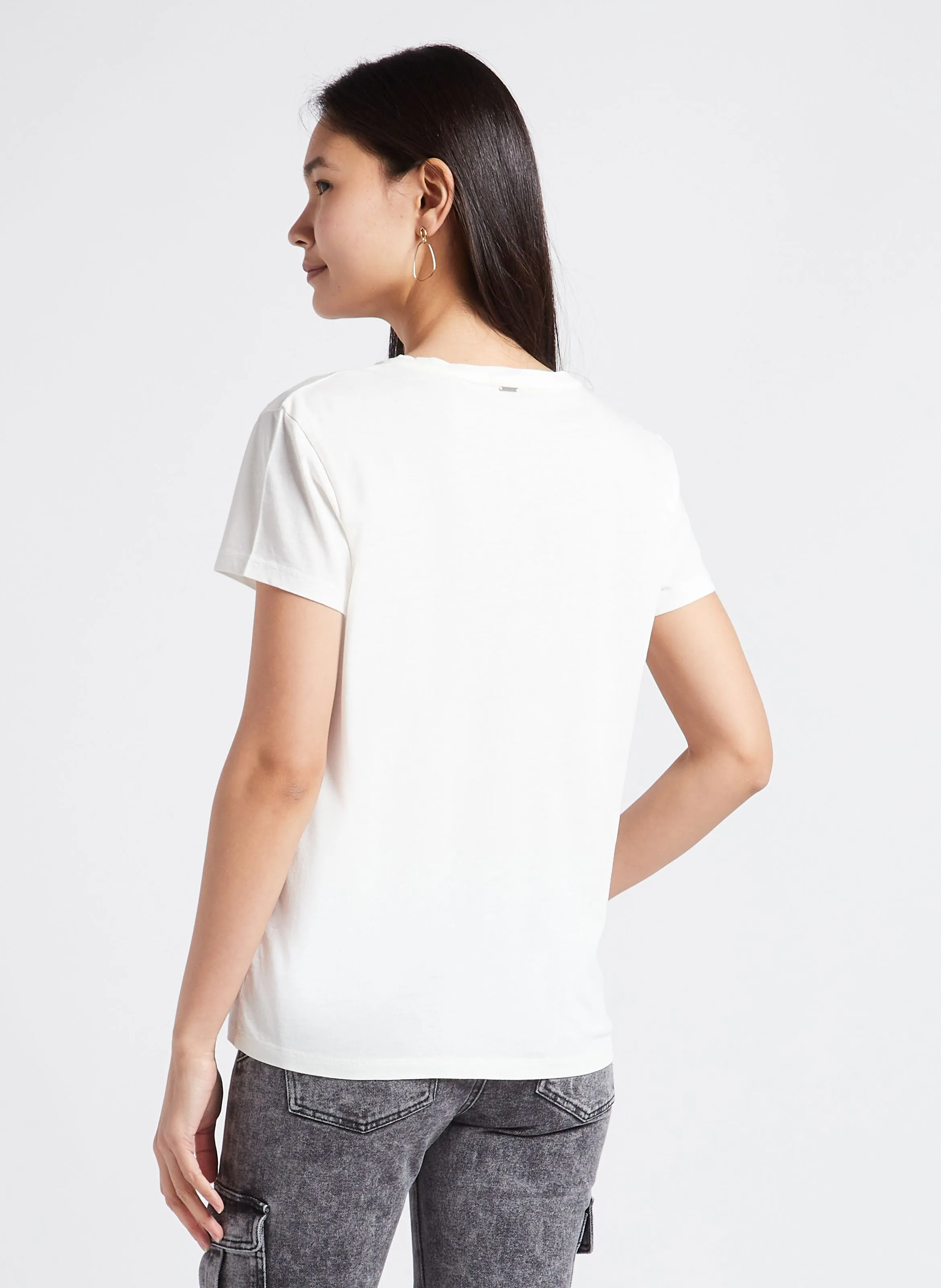 TEE-SHIRT COL V EN COTON MéLANGé - IKKS pour FEMME | Printemps