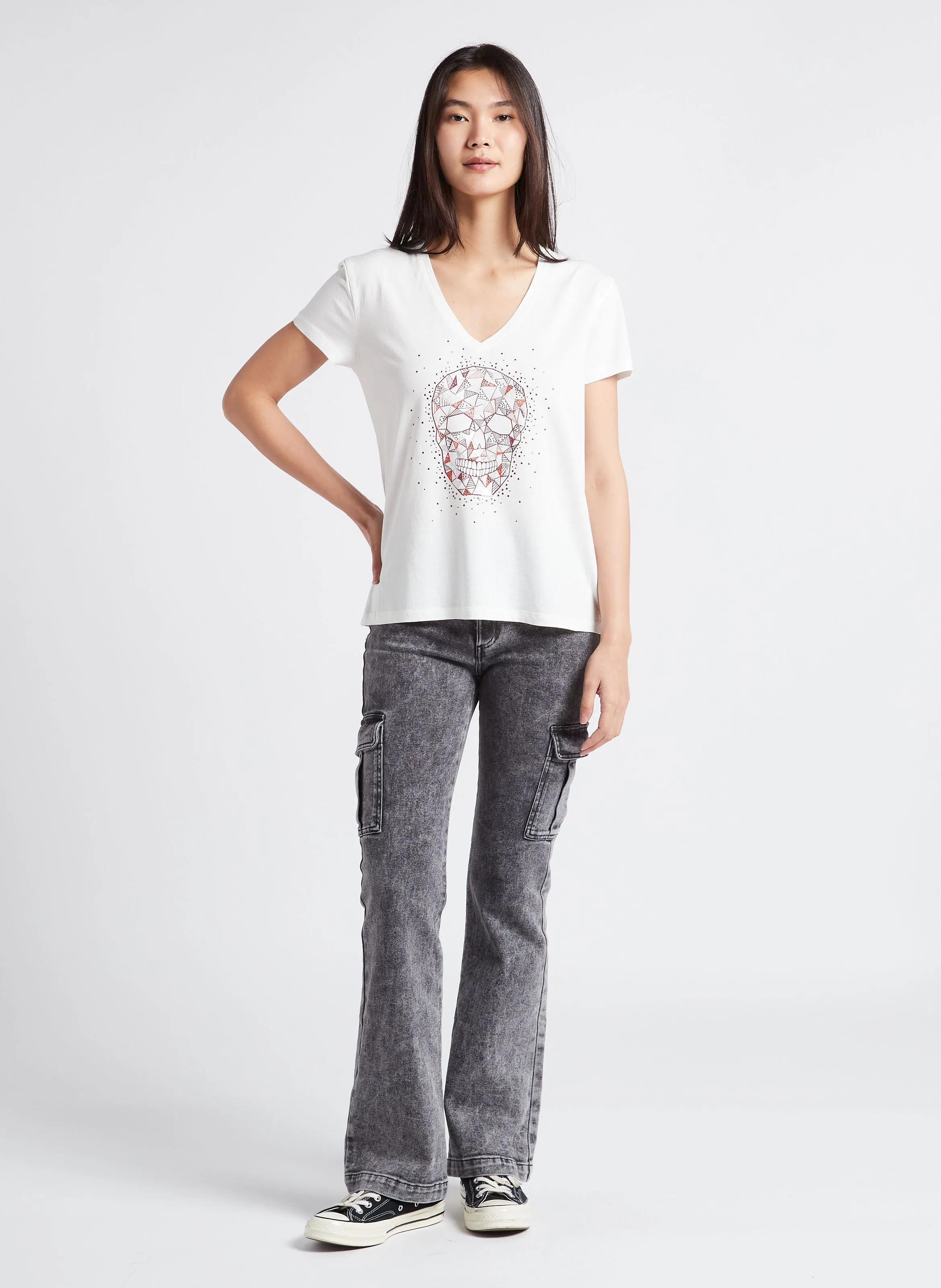 TEE-SHIRT COL V EN COTON MéLANGé - IKKS pour FEMME | Printemps