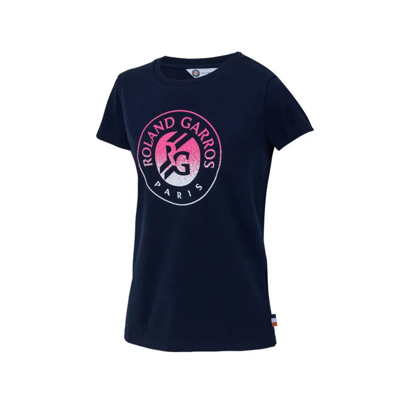 Tee shirt femme Roland Garros Big Logo en coloris bleu marine et rose