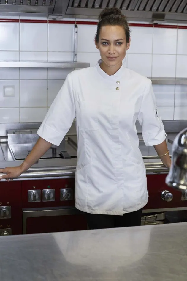 Veste de cuisine homme professionnelle manches longues. Boutons tissus faits mains. NARVIC BRAGARD